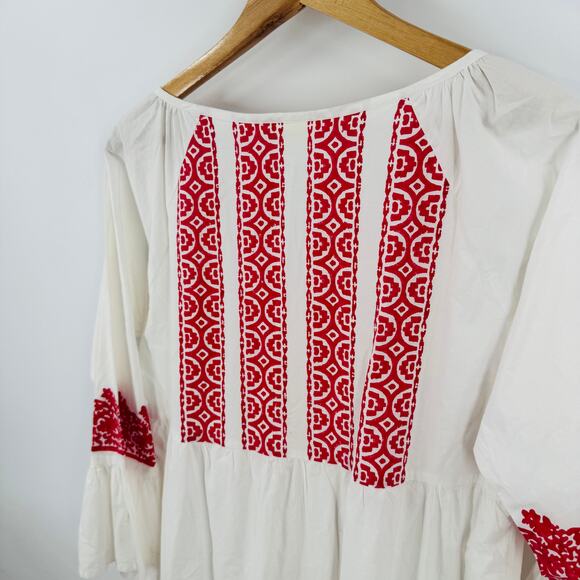 Roller Rabbit Red White Boho Embroidered Tunic Dress Cotton Size Medium - Picture 5 of 10